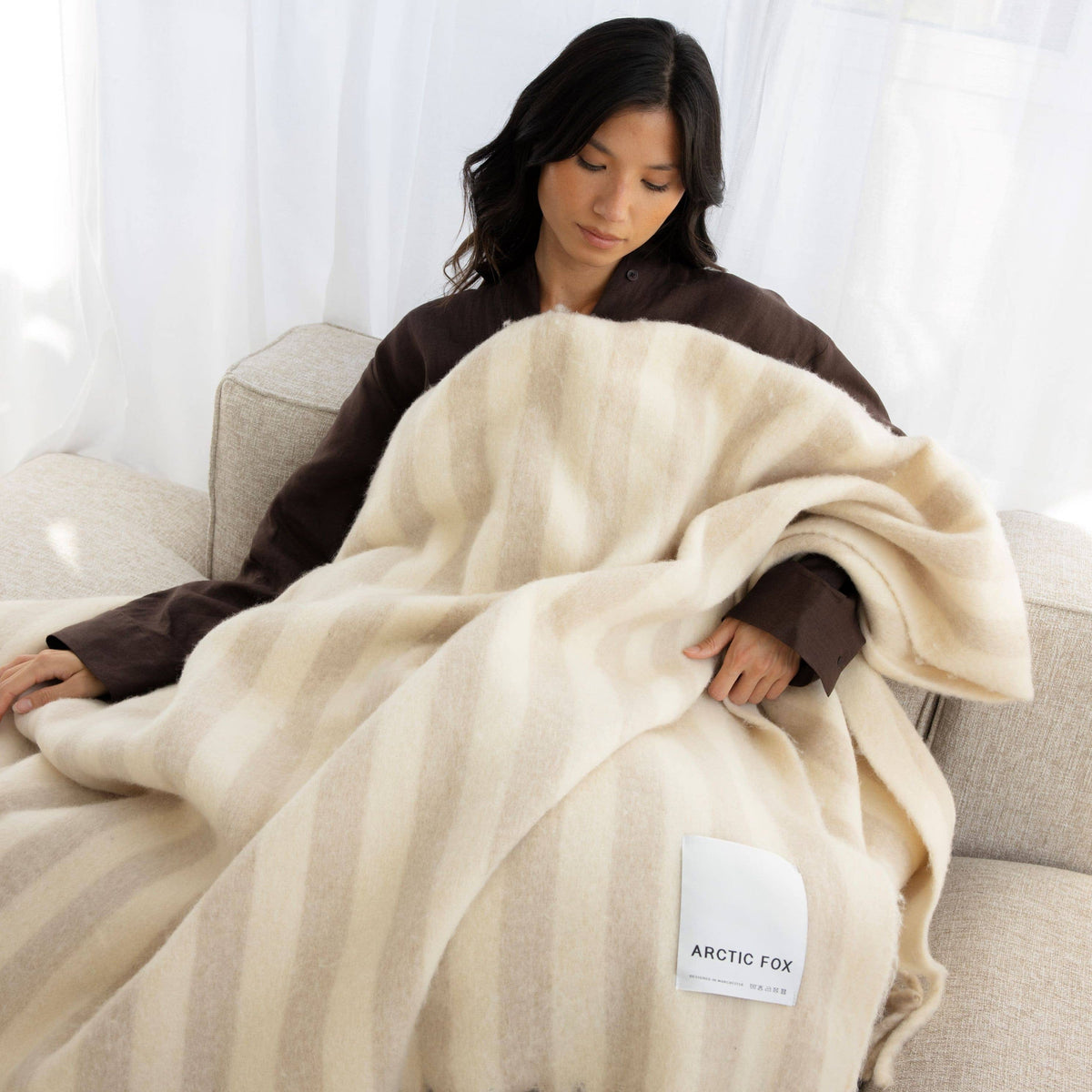 The Wool Stripe Throw - Pale Taupe Stripe - FW25 Arctic Fox & Co. - North America Modern Nomad Home decor store Denver CO Colorado