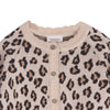 Leopard print cardigan with beige collar and buttons on a white background