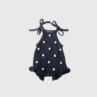 Poka Dot Navy Blue Knit Ruffle Romper