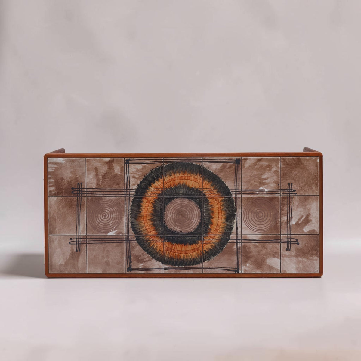 Image features the top of a 1970's Vintage Ox Art Coffee Table with a geometric design.