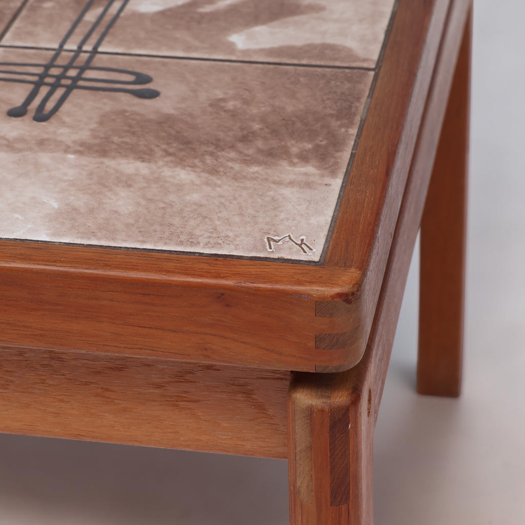 Image features the engraved initials of the creator of a 1970's Vintage Ox Art Coffee Table