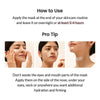 Instructions on how to use a skincare mask with images of a woman applying it.