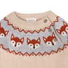 Children's sweater with fox pattern and Viverano label on a white background