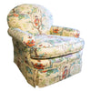 Upholstered armchair with Asian-inspired print.