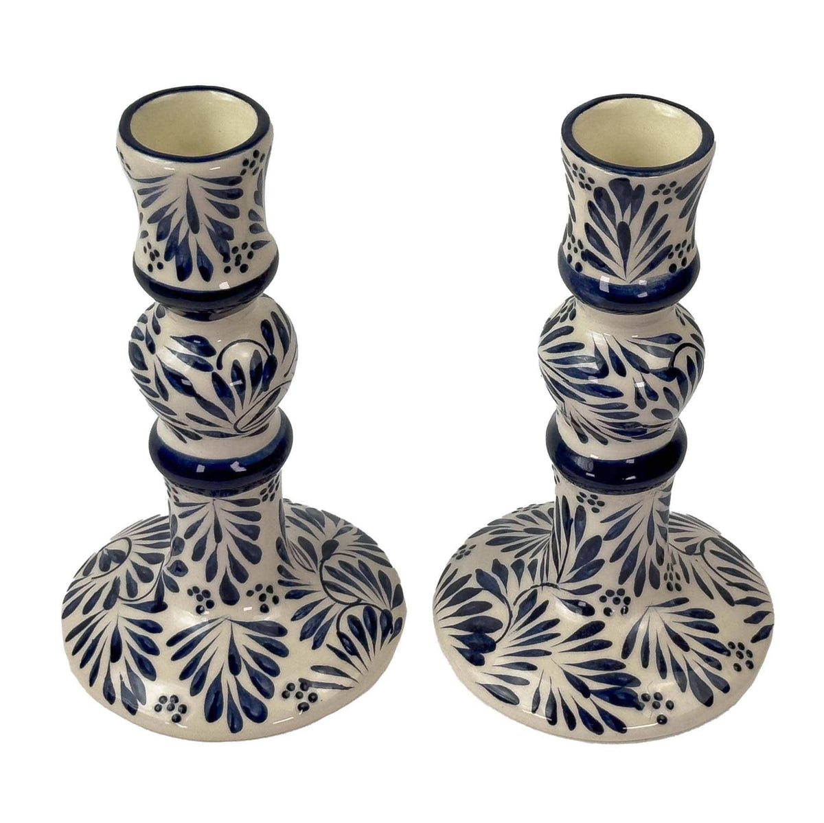 Mexican Pottery Handmade Candle Holder Blue Plumeado Global Crafts Modern Nomad Home decor store Denver CO Colorado