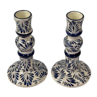 Mexican Pottery Handmade Candle Holder Blue Plumeado Global Crafts Modern Nomad Home decor store Denver CO Colorado