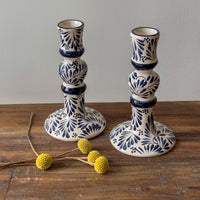 Mexican Pottery Handmade Candle Holder Blue Plumeado Global Crafts Modern Nomad Home decor store Denver CO Colorado