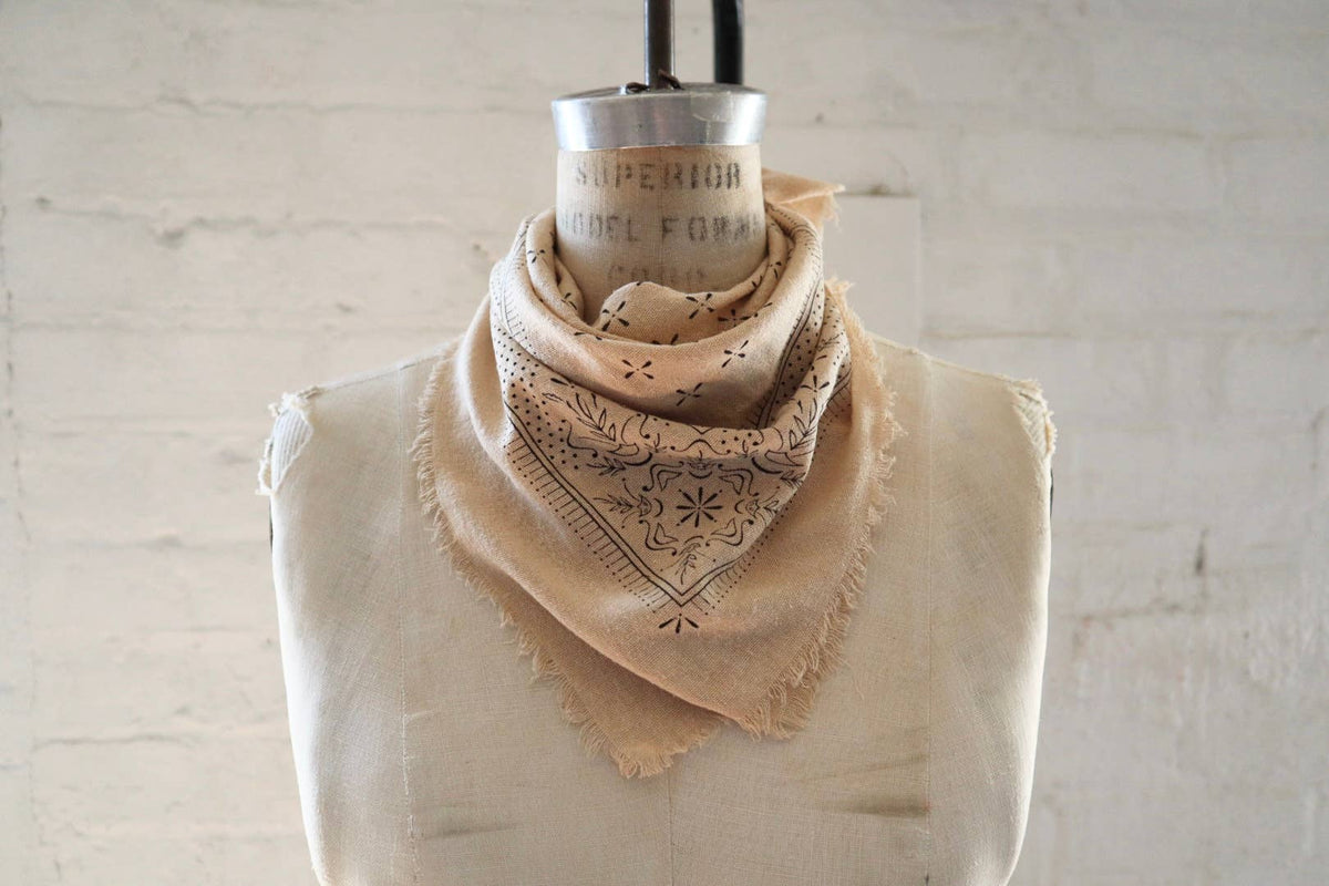 Oatmeal Classic Print Naturally Raw Silk Bandana