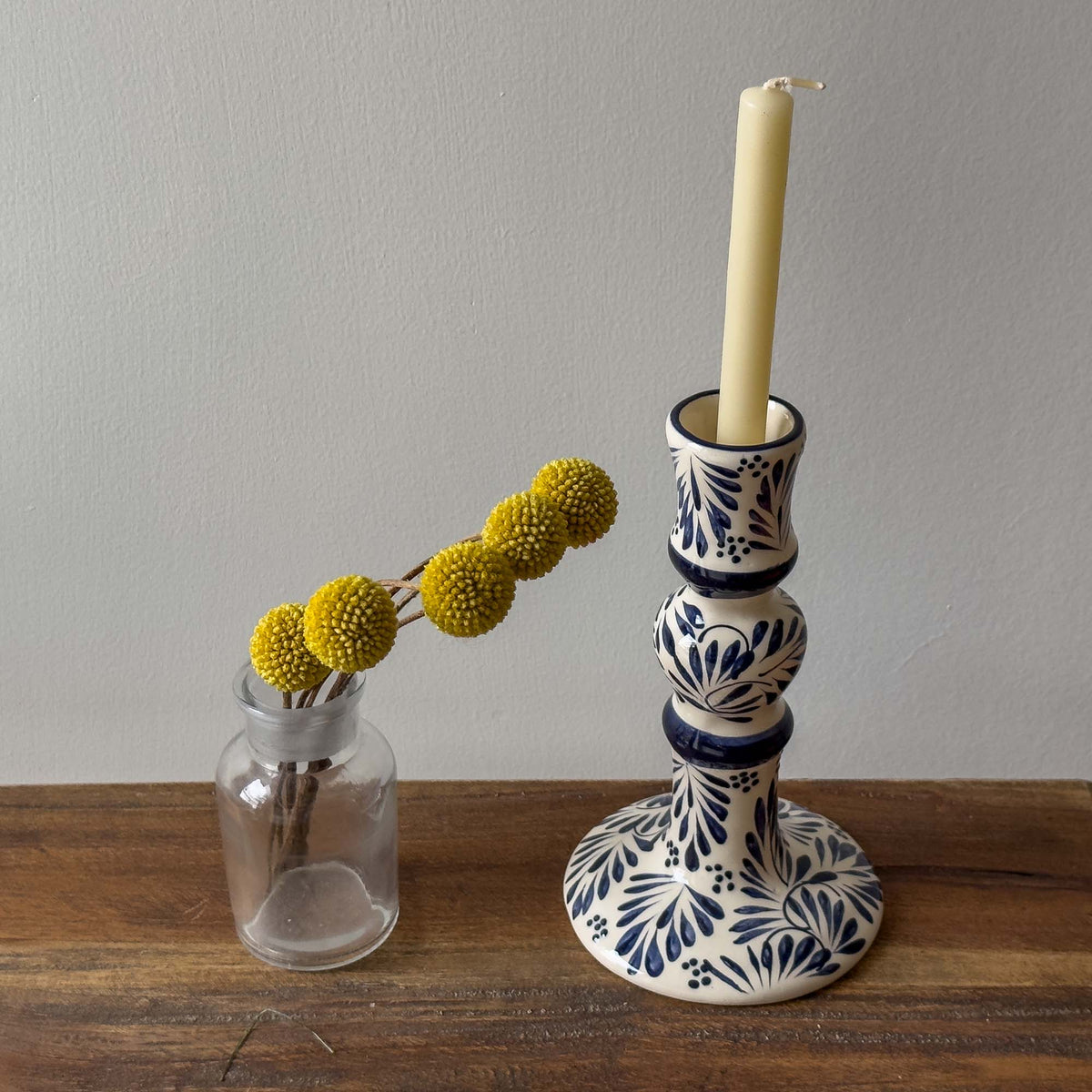 Mexican Pottery Handmade Candle Holder Blue Plumeado Global Crafts Modern Nomad Home decor store Denver CO Colorado