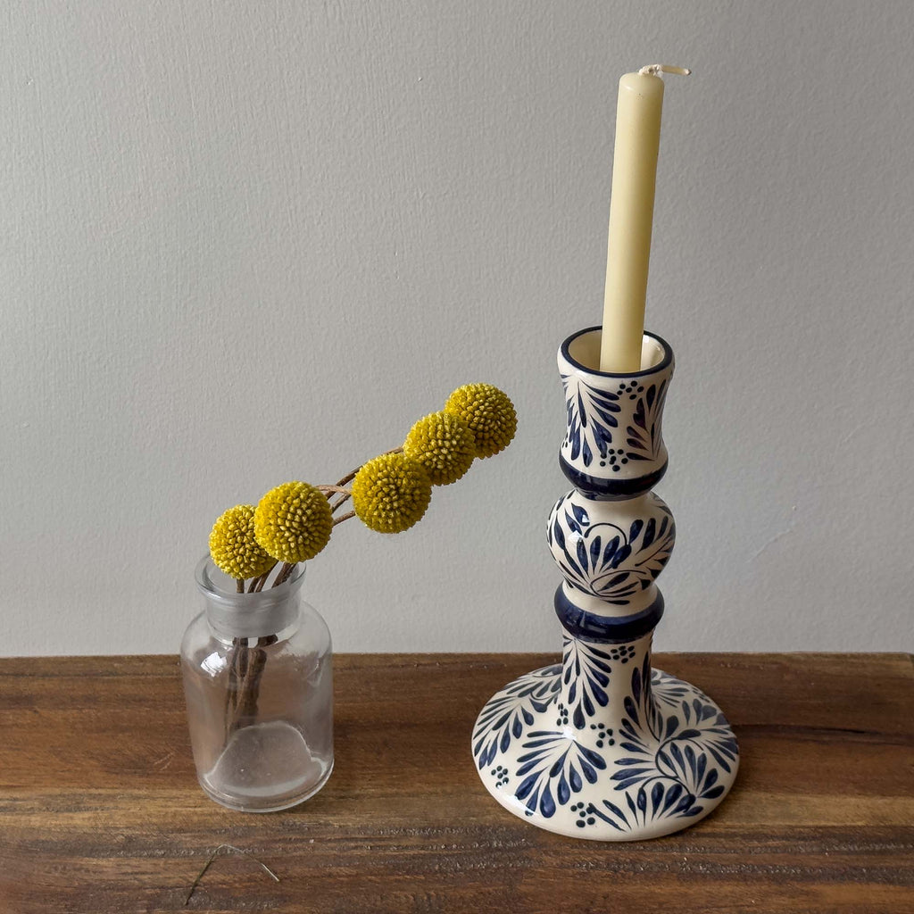 Mexican Pottery Handmade Candle Holder Blue Plumeado Global Crafts Modern Nomad Home decor store Denver CO Colorado