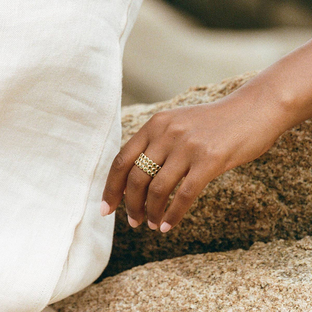 Hand wearing a gold ring