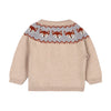 Beige sweater with fox pattern on the back against a white background