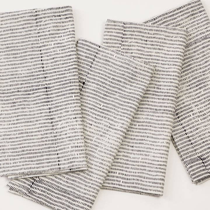 Alice Stripes Black Block Printed Napkins (Set of 4)