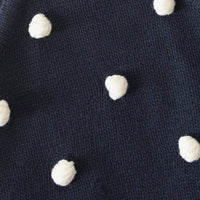 Poka Dot Navy Blue Knit Ruffle Romper