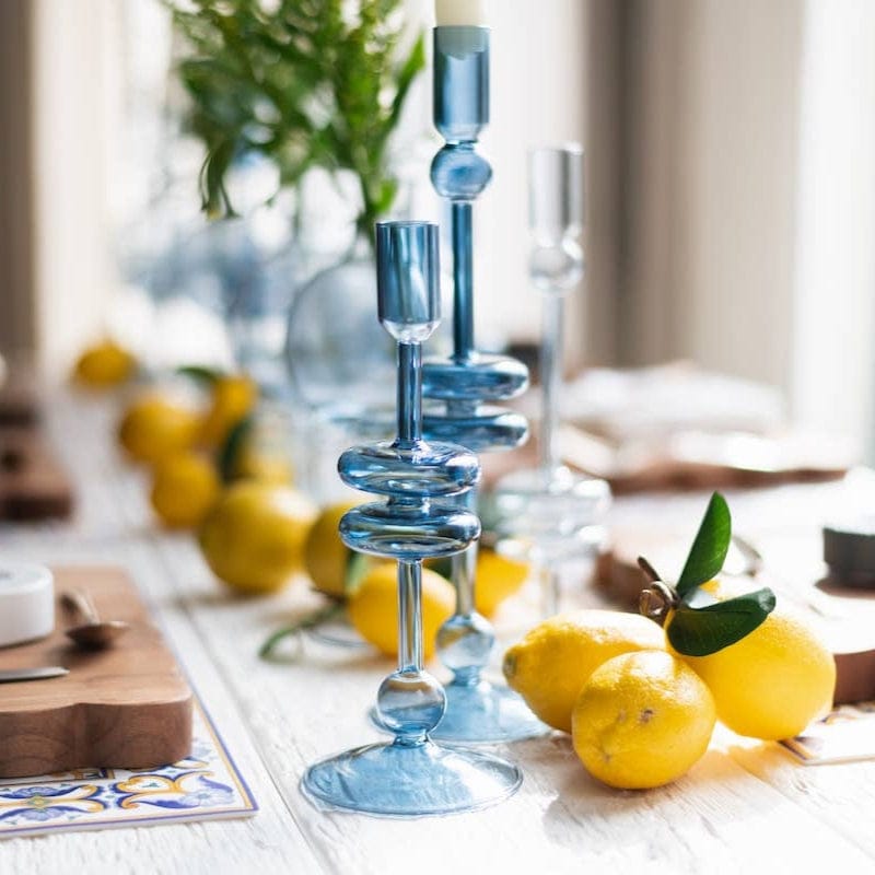 Glass Candlestick Pair, Large, Sapphire Blue etúHOME Modern Nomad Home decor store Denver CO Colorado