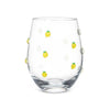 Clear glass with lemon designs on a white background