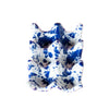 Blue and white ceramic dish on a pink background