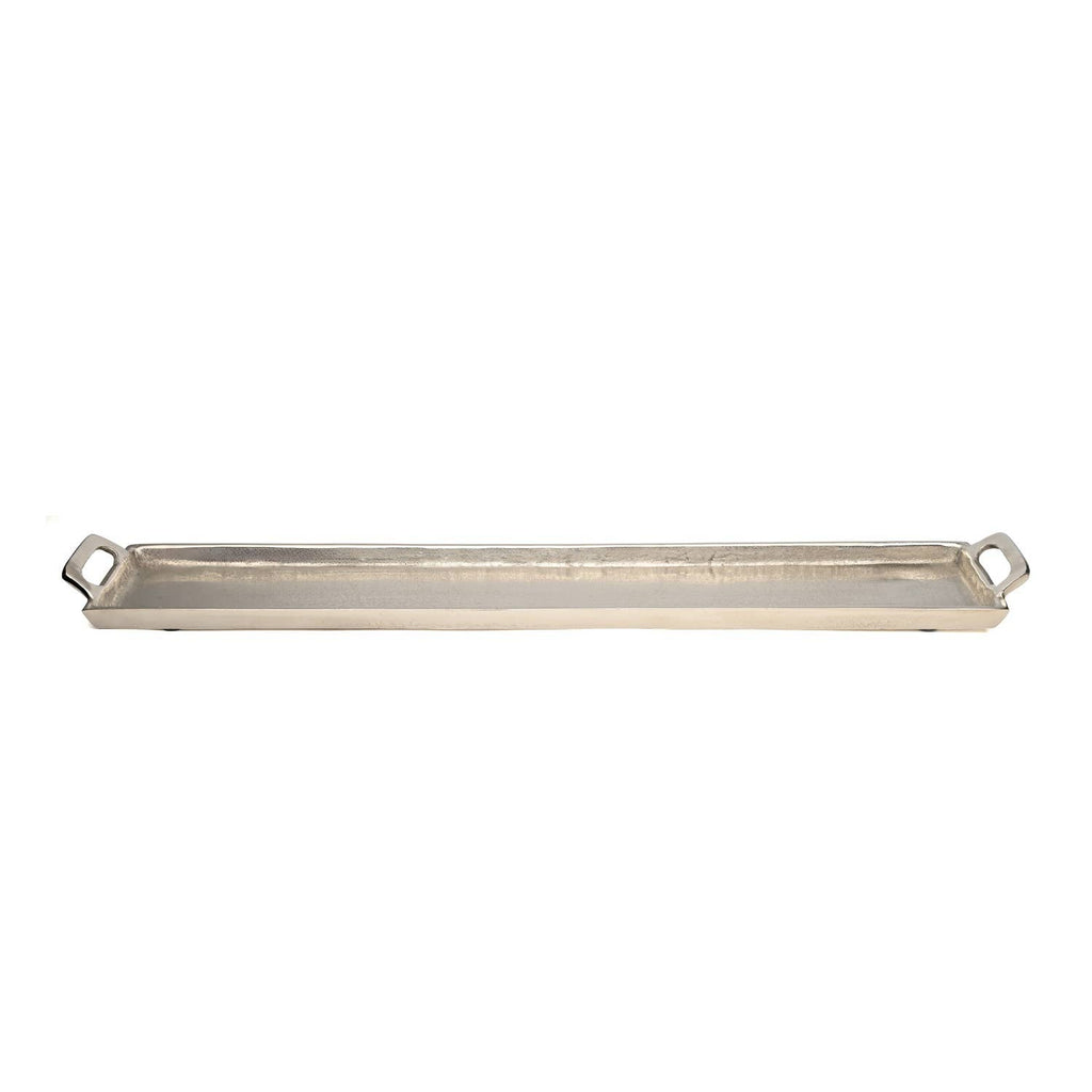 Nickel finish, slender serving tray