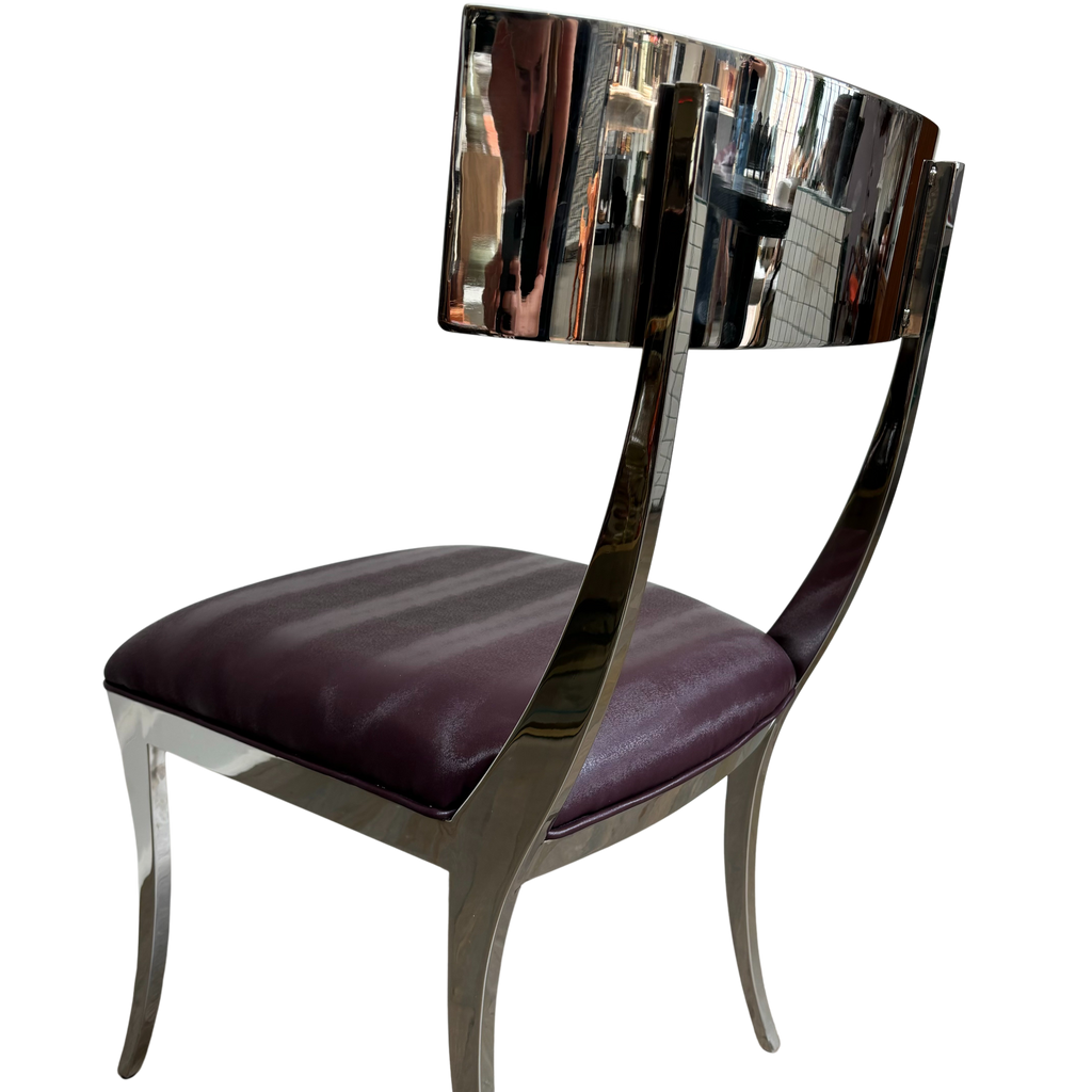 Bernhardt Polished Stainless Steel Klismos Dining Chairs back view