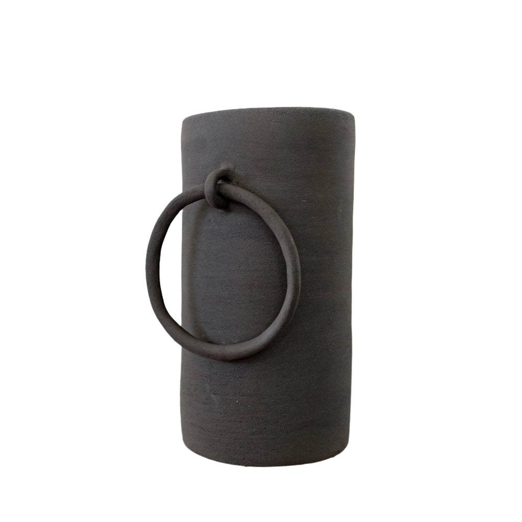 Big Ring Raw Handmade Ceramic Vase - Black side view