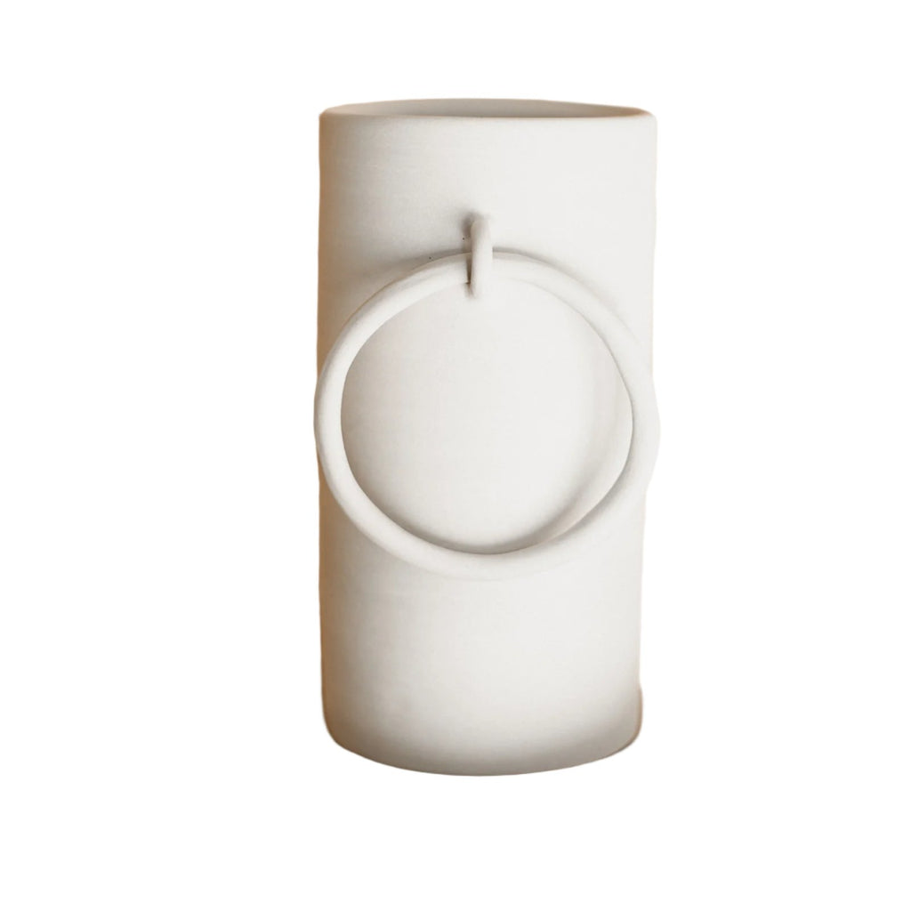 Big White Ring Raw Handmade Ceramic Vase product photo  