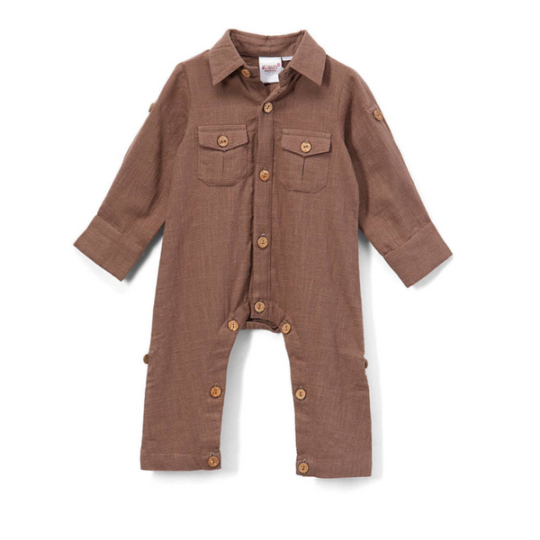 Brown Full Sleeves baby Romper displayed with no background 