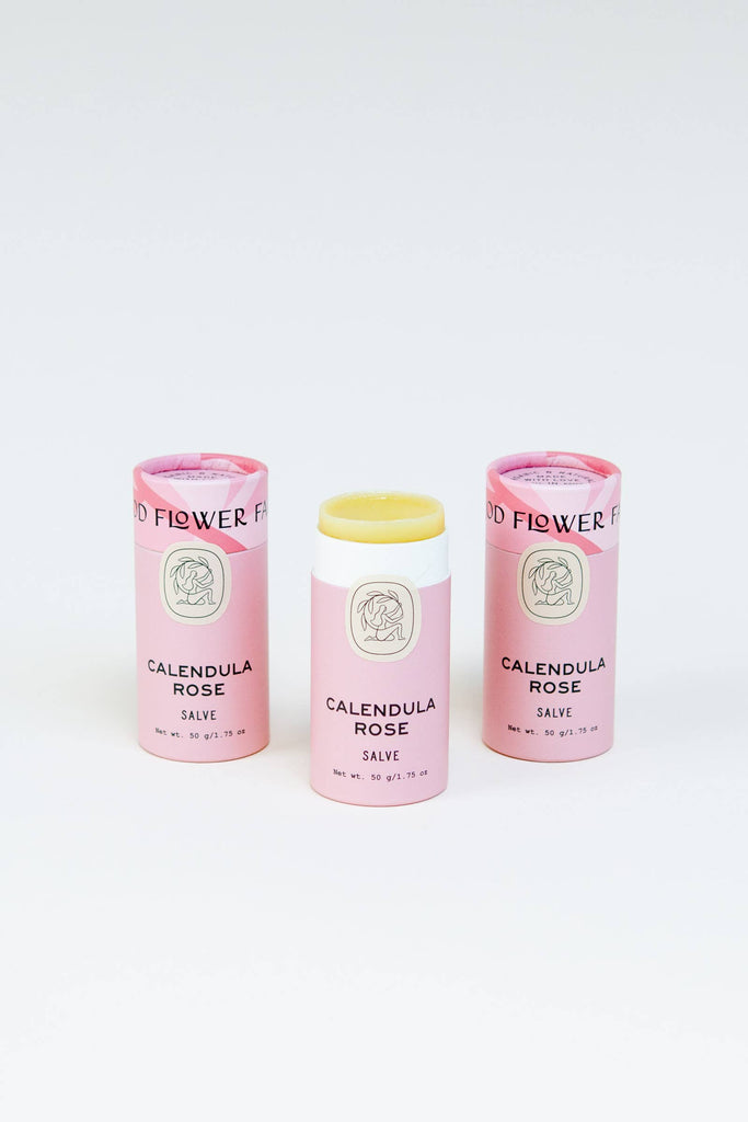 Calendula Rose Salve product photo with 3 tubes 