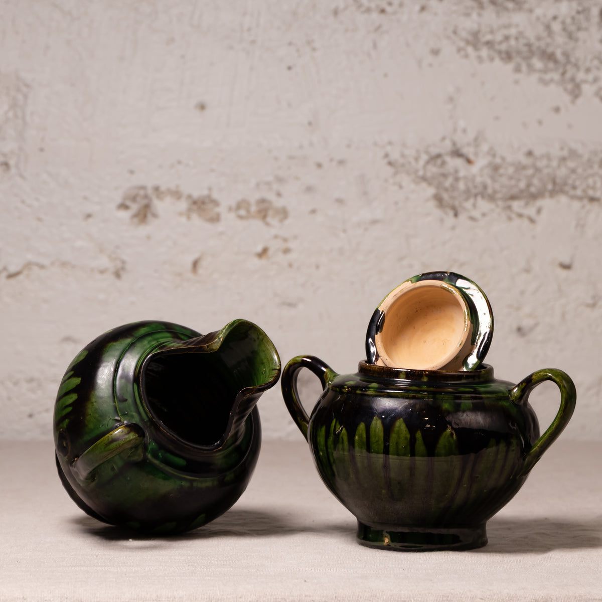 Vintage Mexican Drip Glaze Pottery Vessels