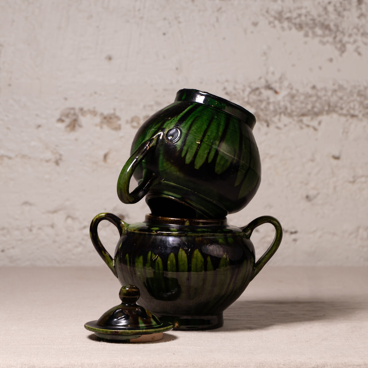 Vintage Mexican Drip Glaze Pottery Vessels