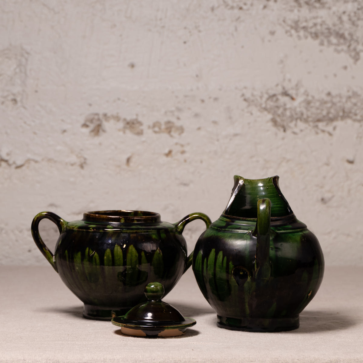 Vintage Mexican Drip Glaze Pottery Vessels