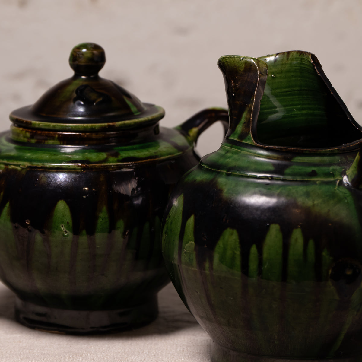 Vintage Mexican Drip Glaze Pottery Vessels