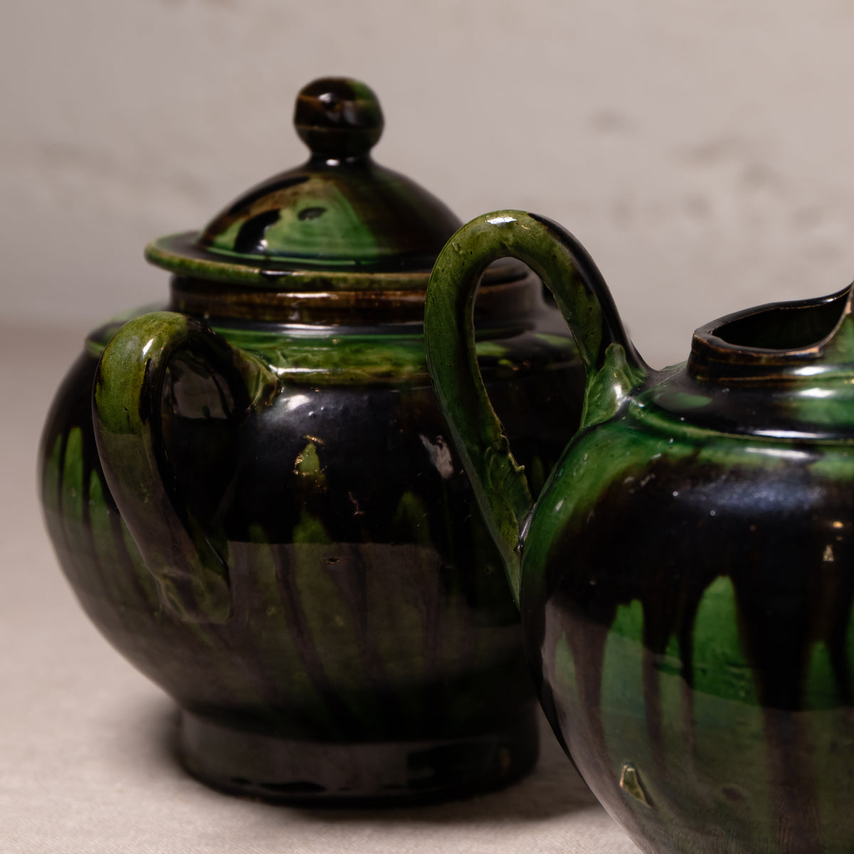 Vintage Mexican Drip Glaze Pottery Vessels