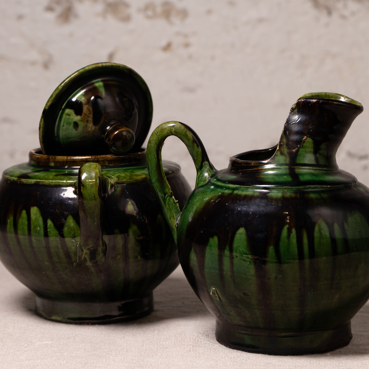 Vintage Mexican Drip Glaze Pottery Vessels