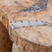 Vintage African Patched Wood Stool Wide