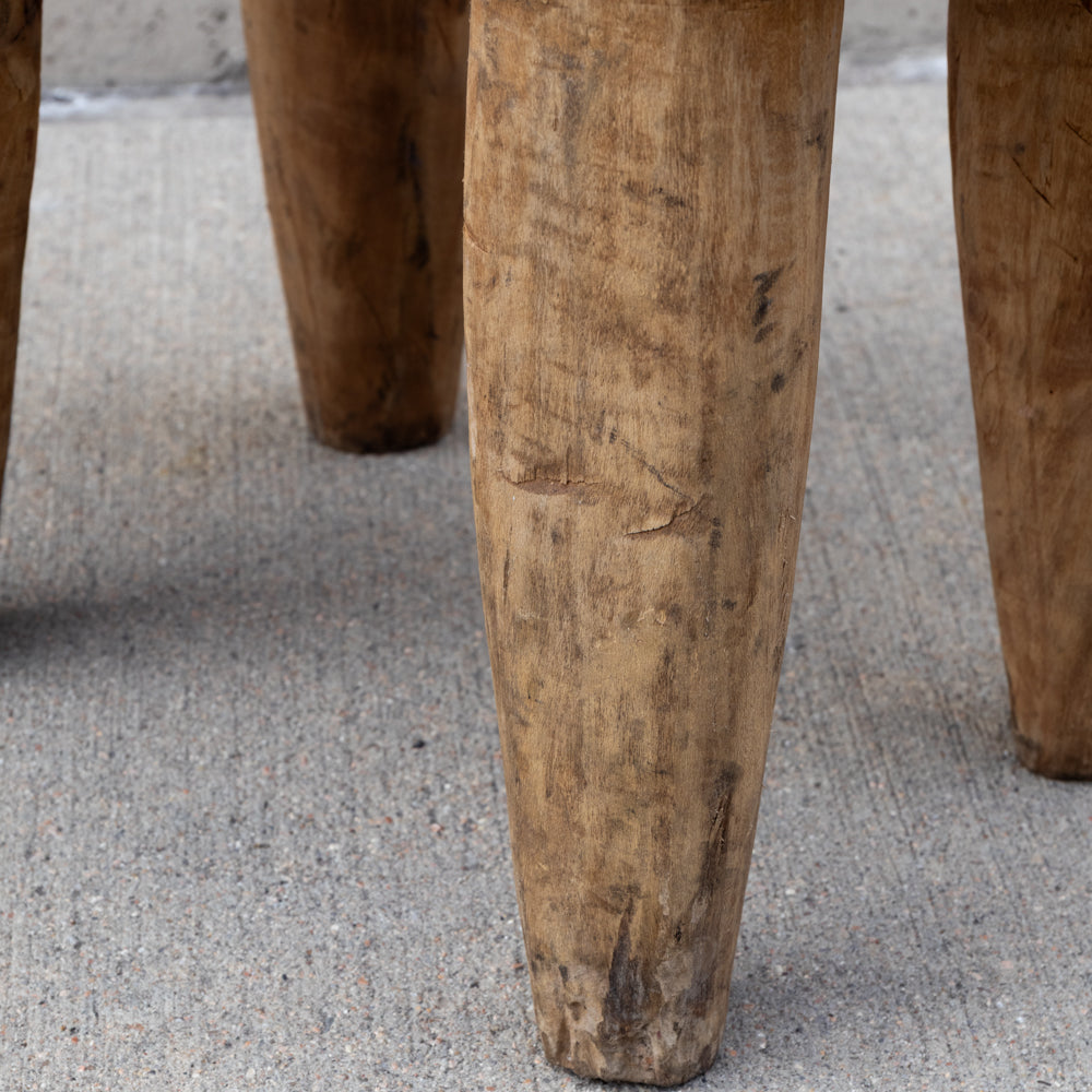 Vintage African Patched Wood Stool Wide