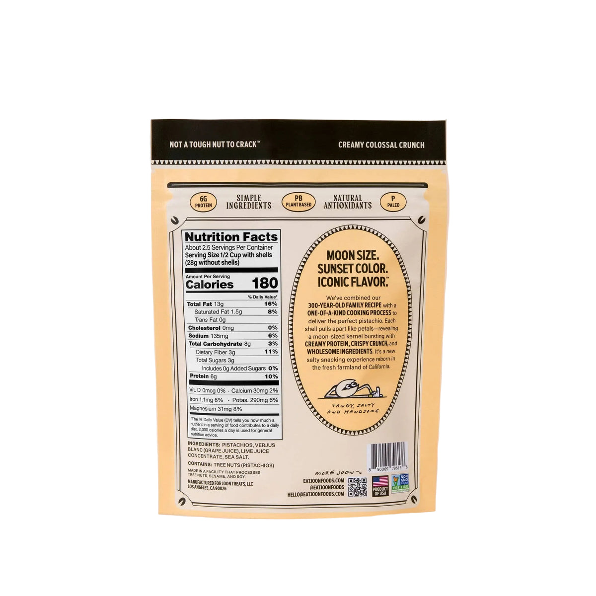 Product packaging with nutrition facts label on a beige background