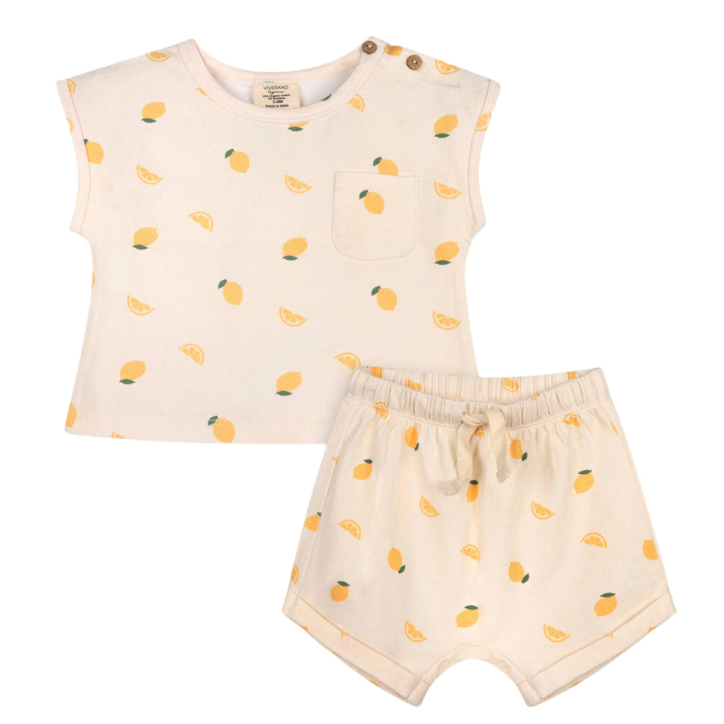 Lemon Baby Tee Top & Shorts Set Viverano Organics Modern Nomad Home decor store Denver CO Colorado