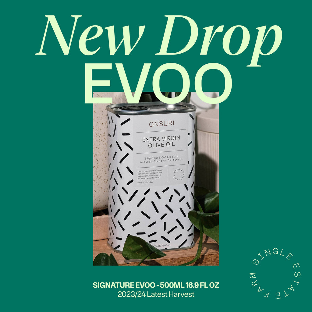 ONSURI Extra Virgin Olive Oil flyer with "NEW DROP EVOO" 