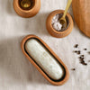 Oak Mortar and Marble Pestle with salt and pepper wood holders 