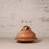 Terracotta pot with lid on a textured surface