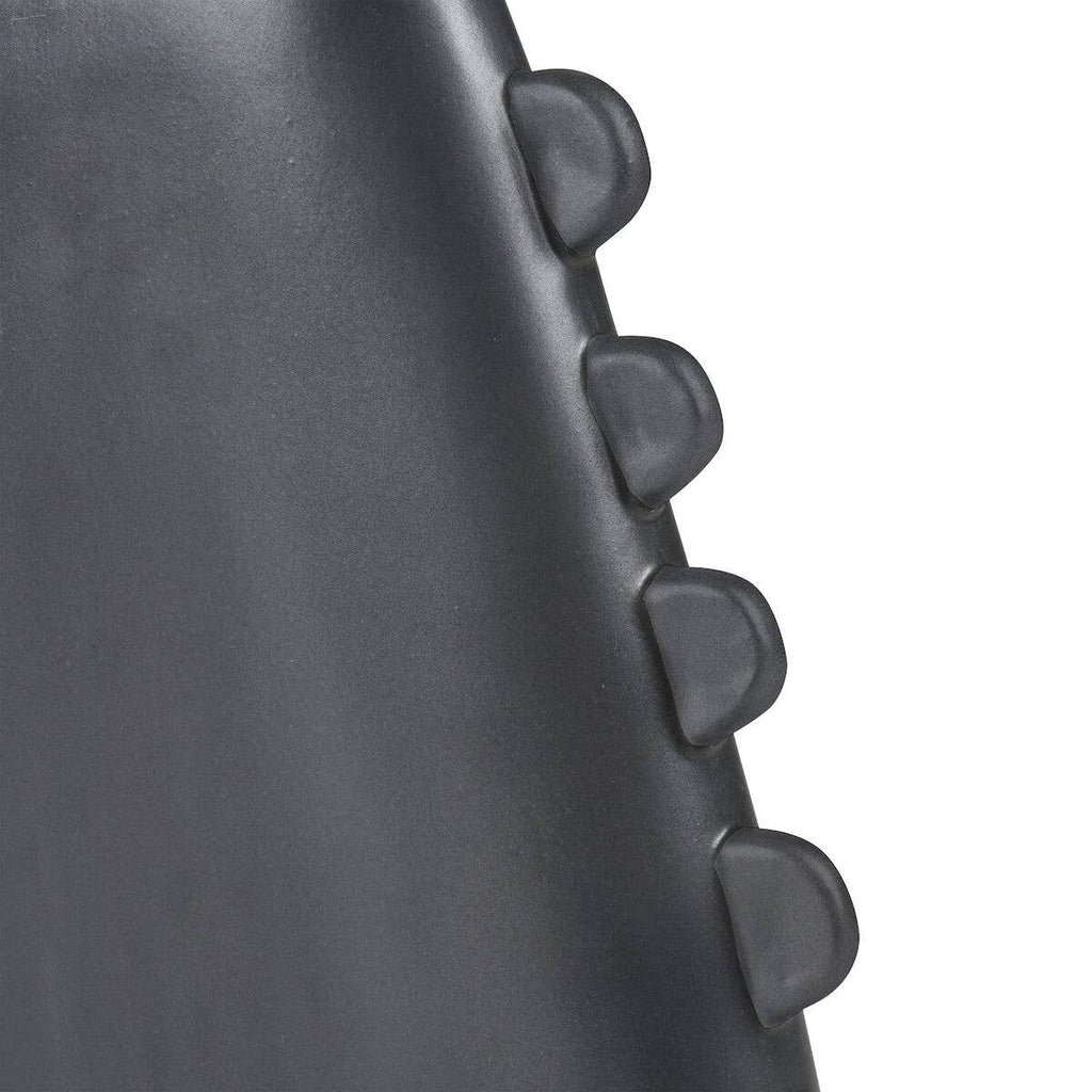 Sharpe Matte Black Triangular Ceramic Decorative Vase close up of scallop detail