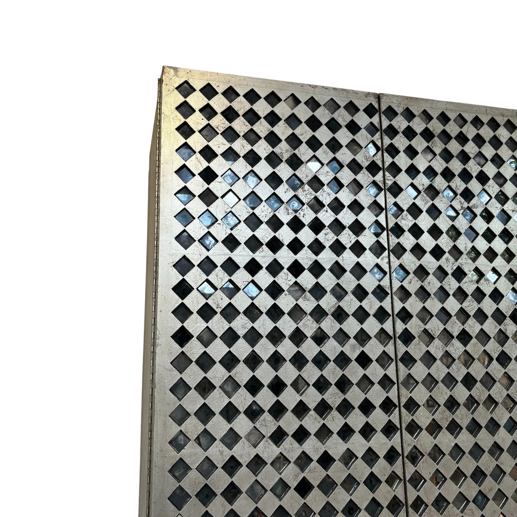 Signed Phyllis Morris Cabinet Micro Mirrors closeup of top corner