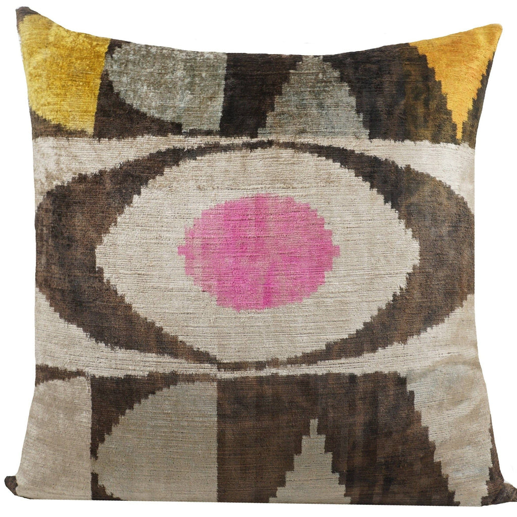 Silk Ikat Pillow with Geometric Pattern
