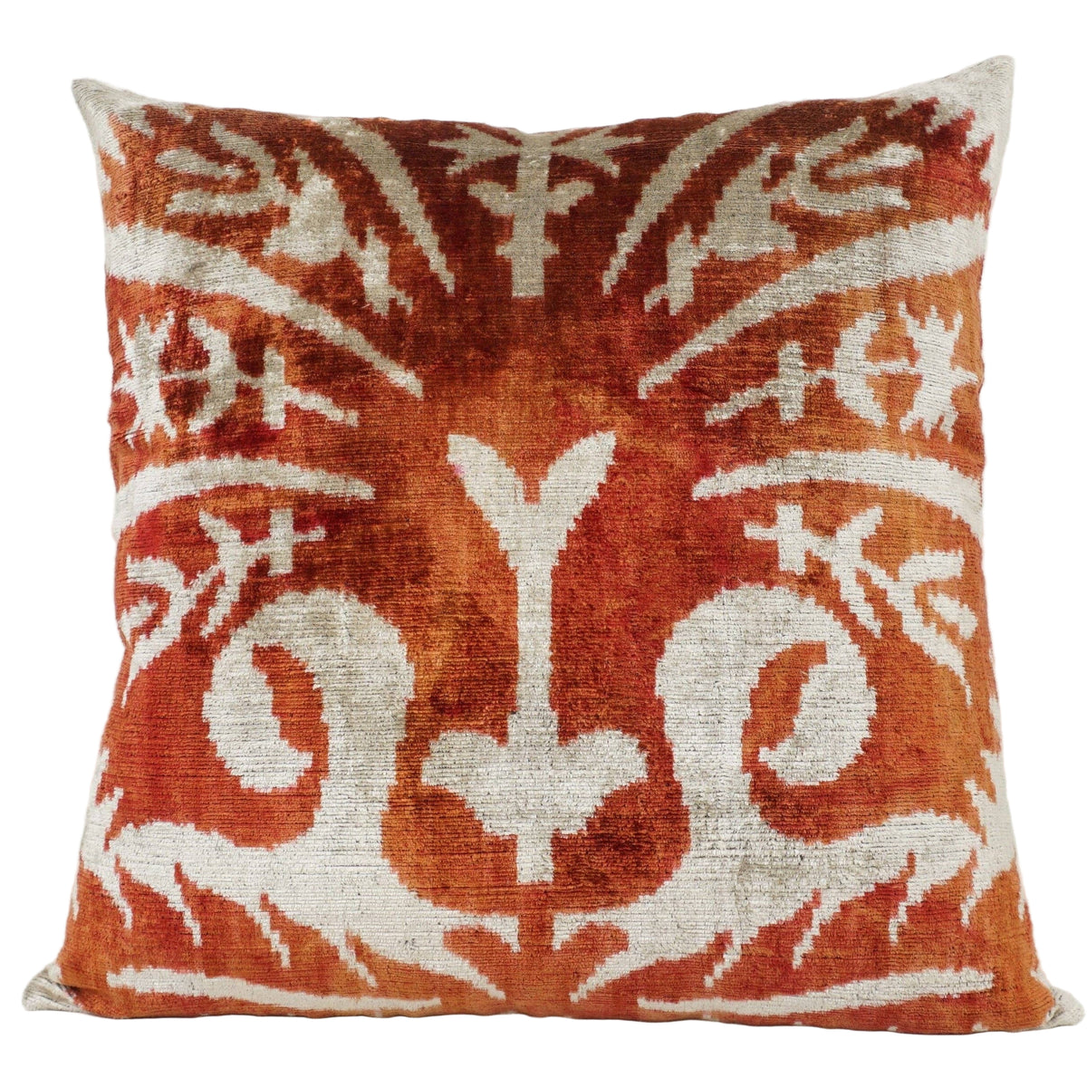 Brick red silk ikat velvet pillow