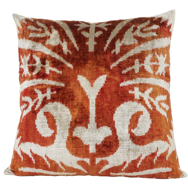 Brick red silk ikat velvet pillow
