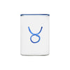 clear glass tumbler with blue rim and blue taurus symbol modern nomad home decor store denver colorado CO