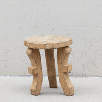 Vintage African Patched Wood Stool Round