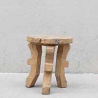 Vintage African Patched Wood Stool Round