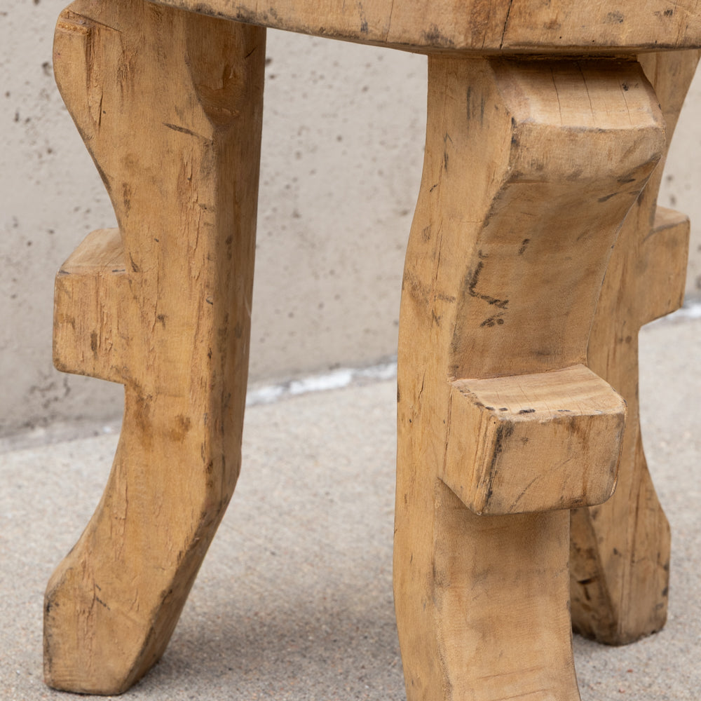 Vintage African Patched Wood Stool Round