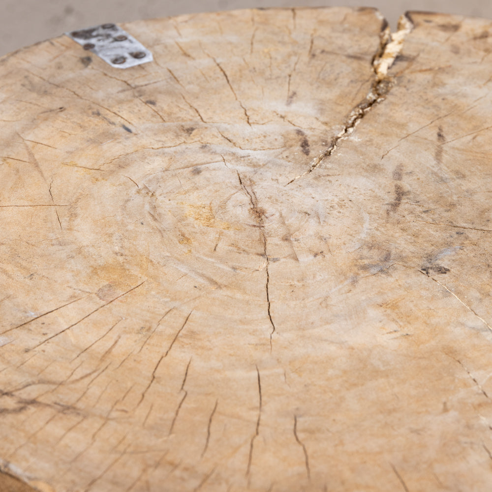 Vintage African Patched Wood Stool Round